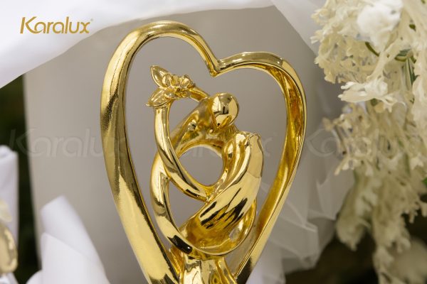 Quà tặng đám cưới: Tượng trái tim Song Hoàn Hỷ Sự mạ vàng 3