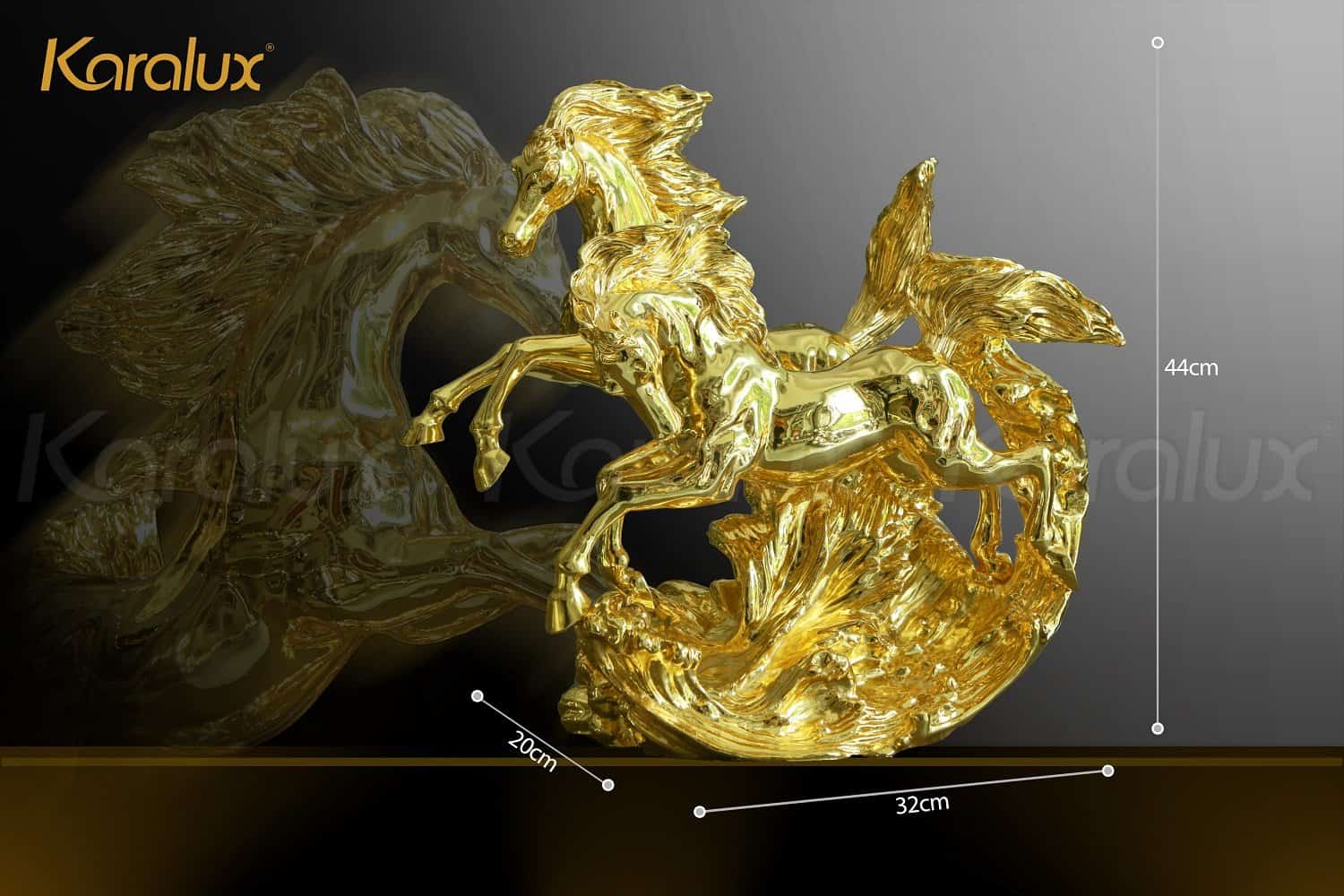 Kích thước tượng ngựa mạ vàng Song mã phi thiên phù hợp bài trí không gian lớn